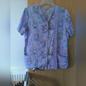 Purple Robot Print Scrub Top